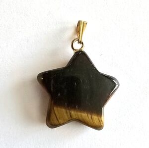 Tiger eye stone Star pendant brown gold tone celestial outer space
